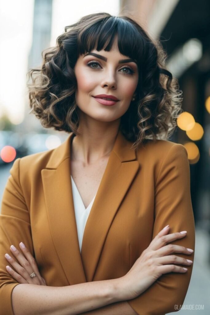 Curly Bob with Fringed Bangs