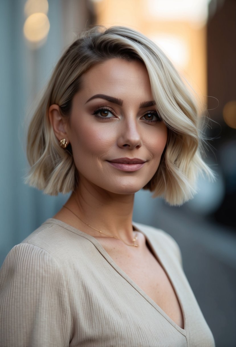 Short Wavy Bob With Beige Blonde