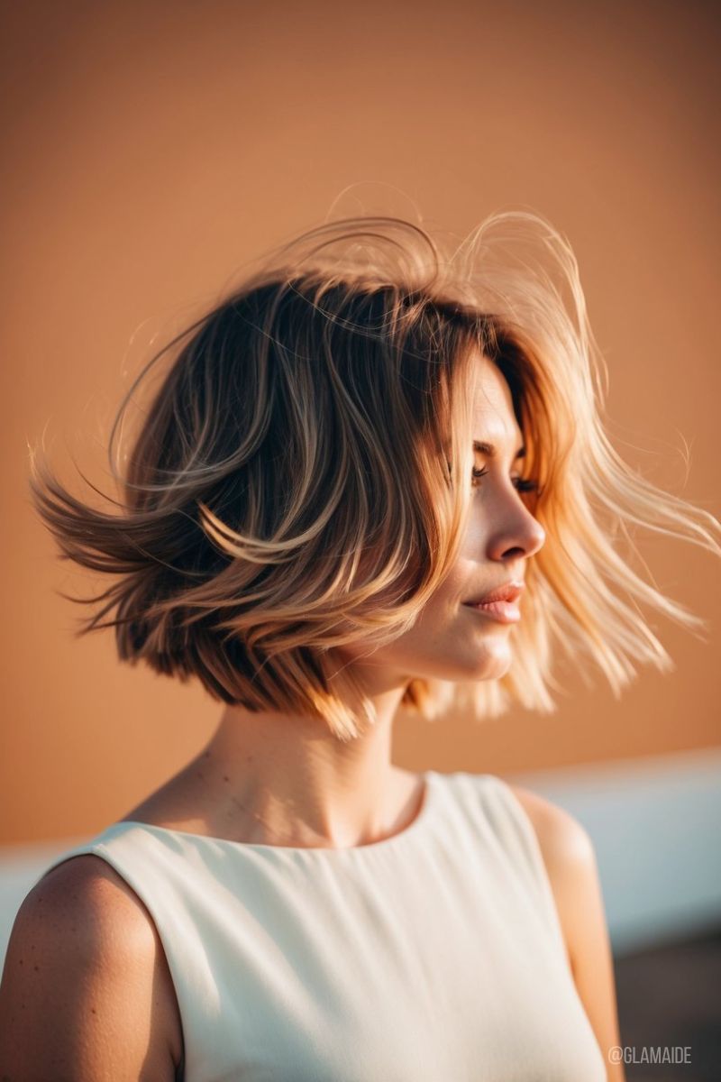 Tousled Bob With Caramel Balayage