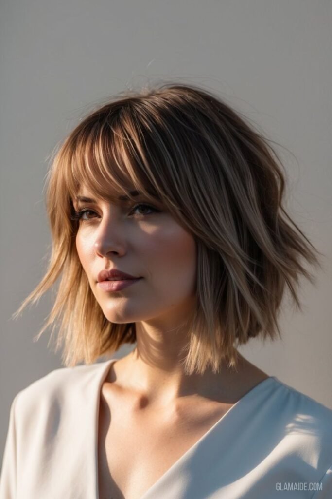 Tousled Lob with Side-Part Bangs