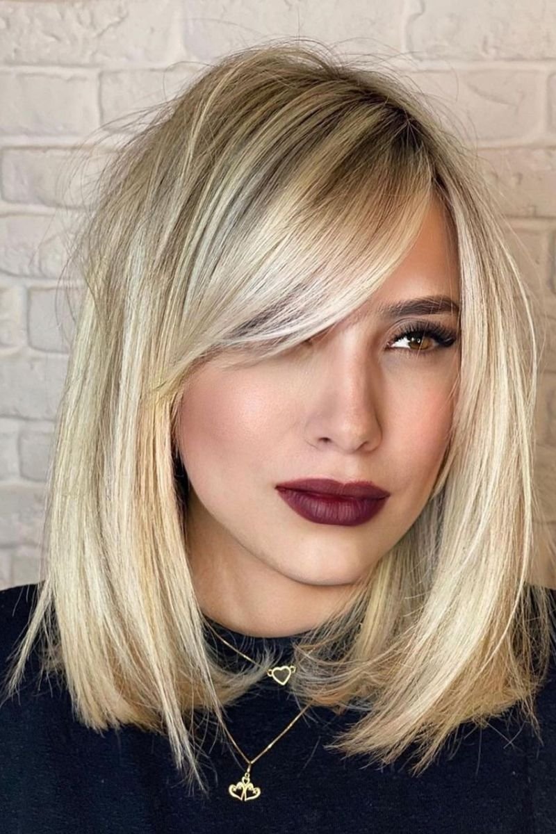 blunt bob haircut with side bangs