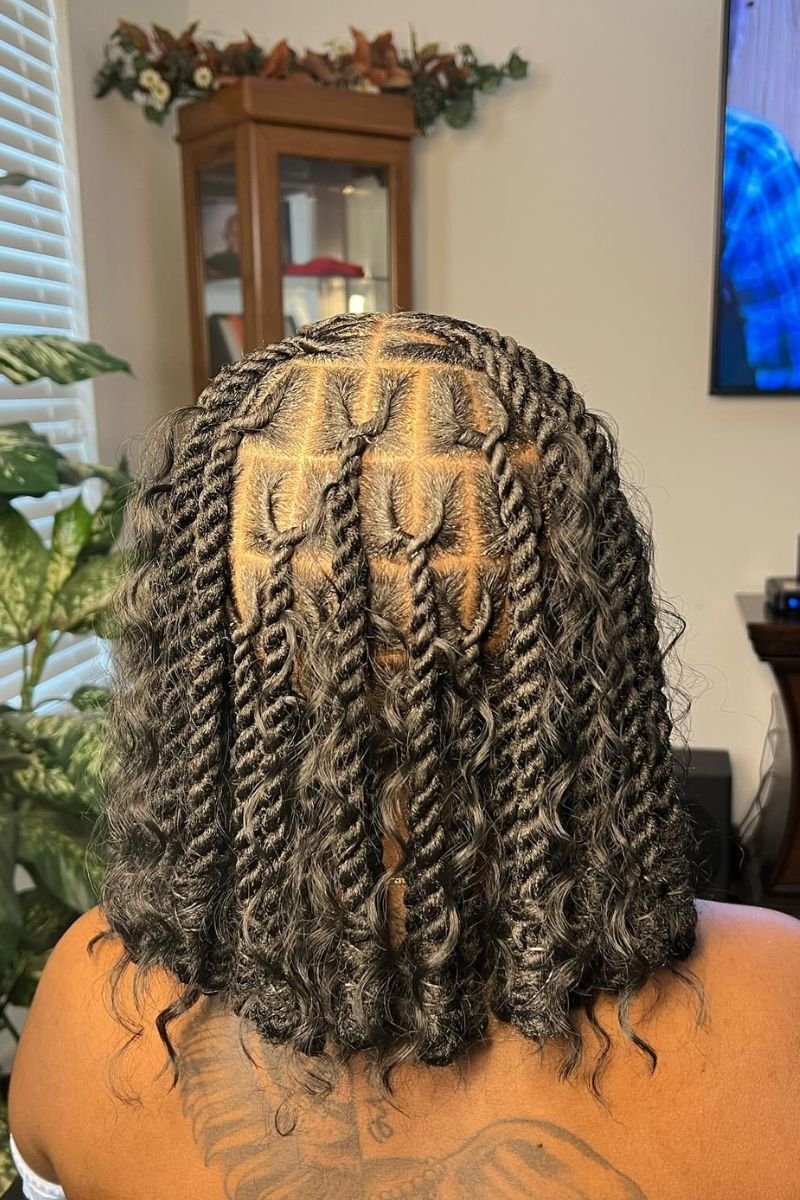 bob length invisible locs with boho curls