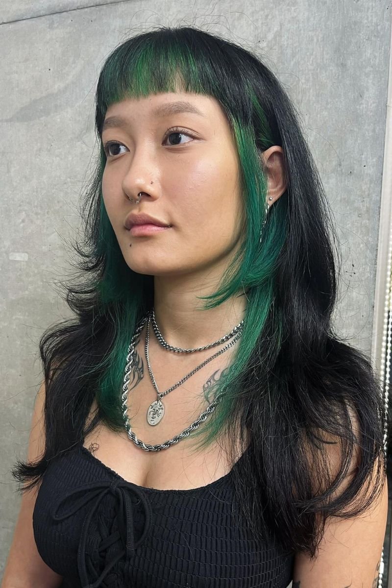 punk-inspired, two-tone long wolf cut