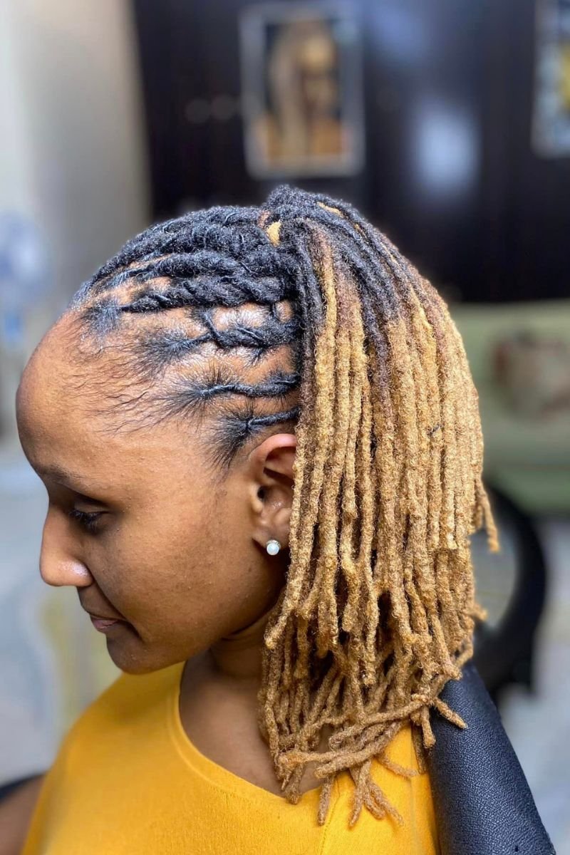  traditional locs with a high ponytail