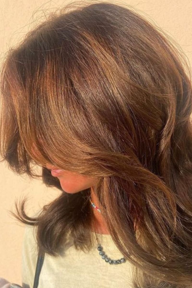 Caramel Highlights on Chocolate Brown Wolf Cut