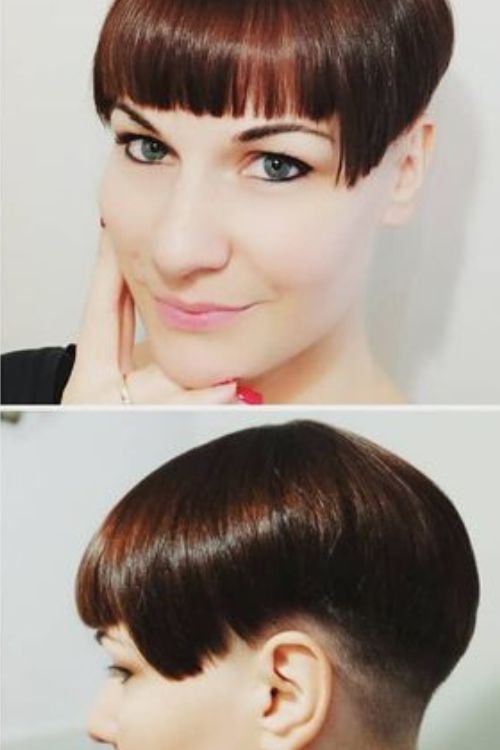 Copper undercut bowl cut with blunt bangs