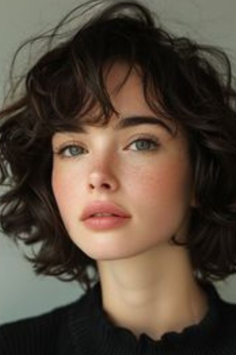 Curly bob with wispy bangs