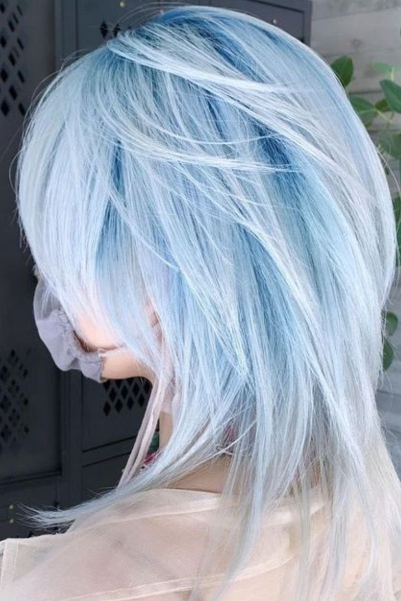 Icy Blue Tips with Platinum Blonde Wolf Cut