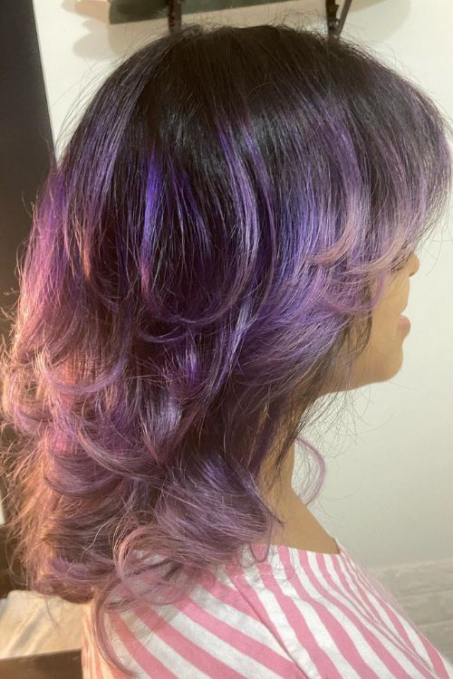 Layered Bob Wolf Cut with Purple Ombre