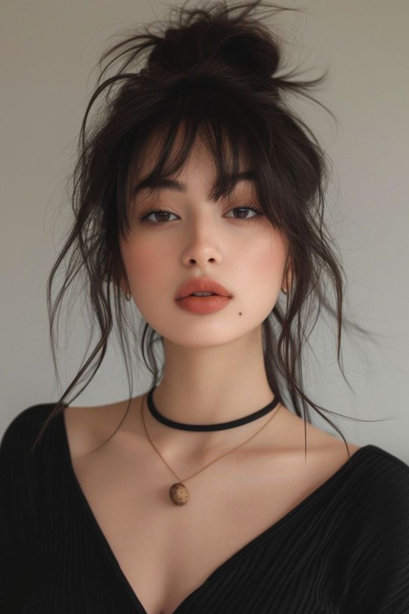 Messy Updo with Wispy Bangs