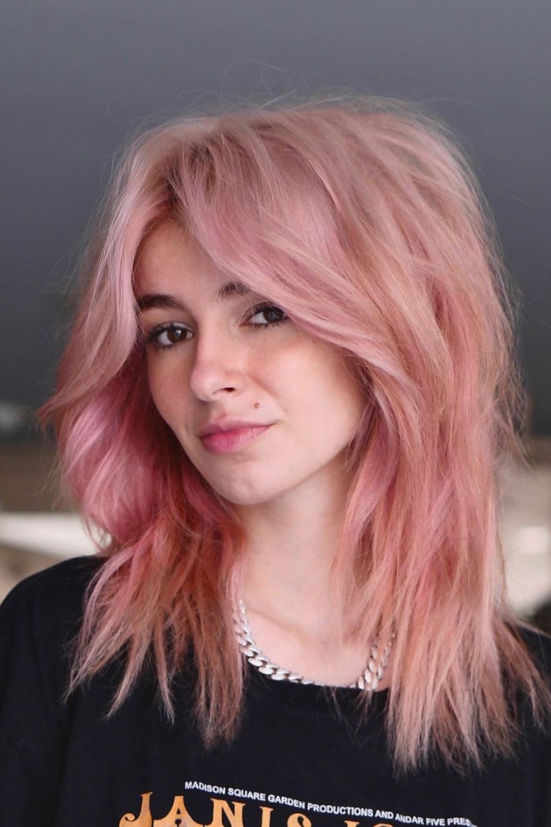 Pink Short Shag Wolf Cut With Curtain Bangs