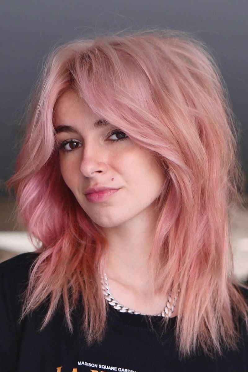Shaggy Layered Cut with Pastel Pink Highlights