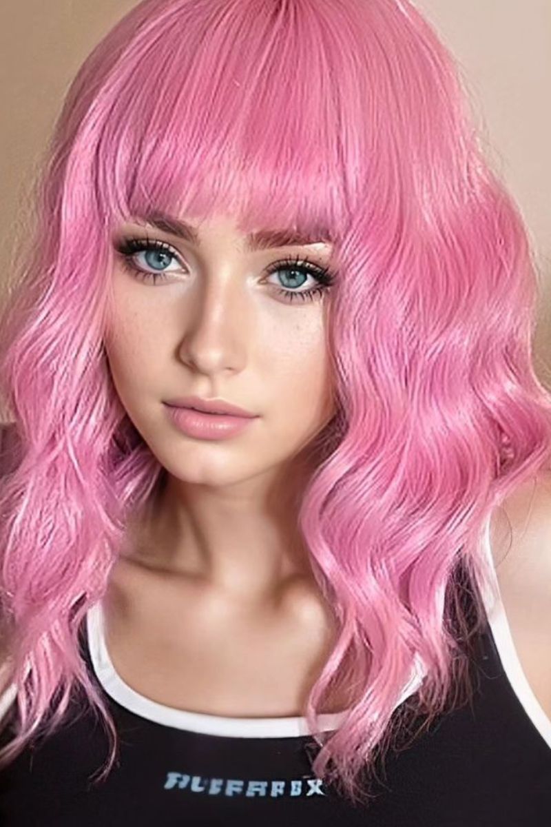 Wavy bob with full blunt bangs