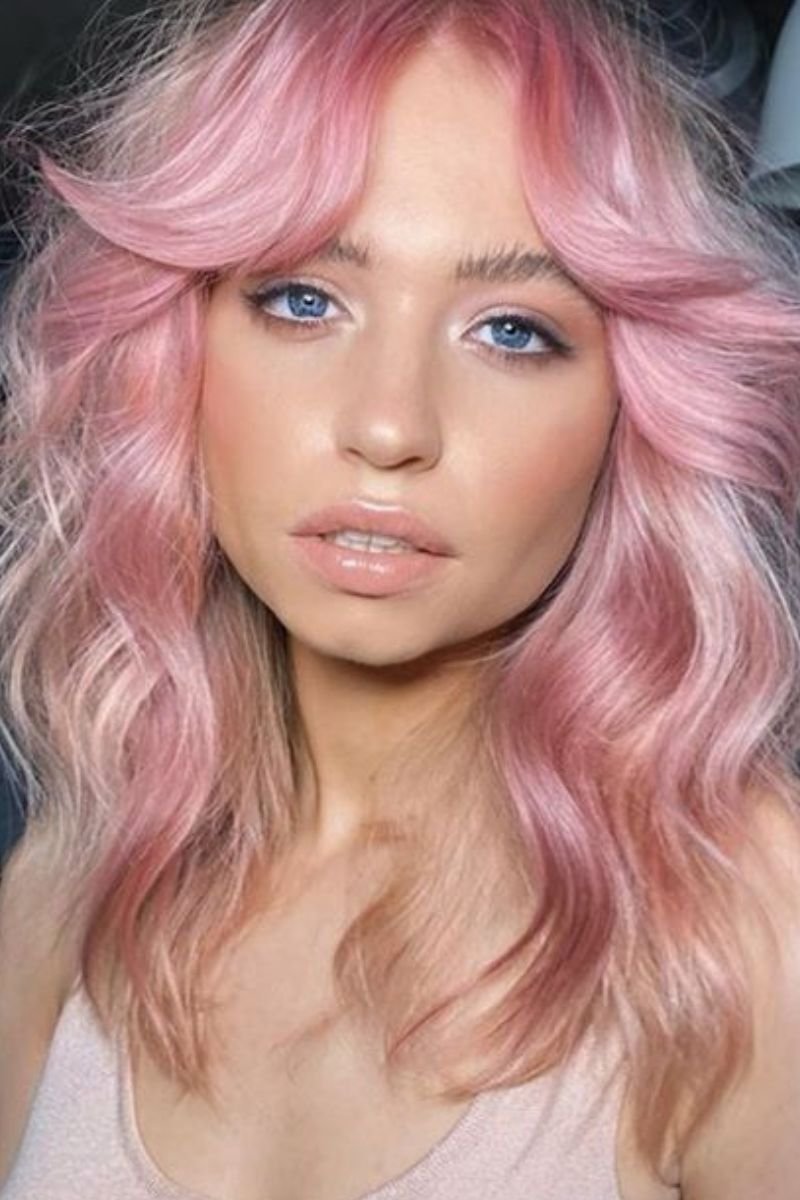 full pastel pink color wolf cut