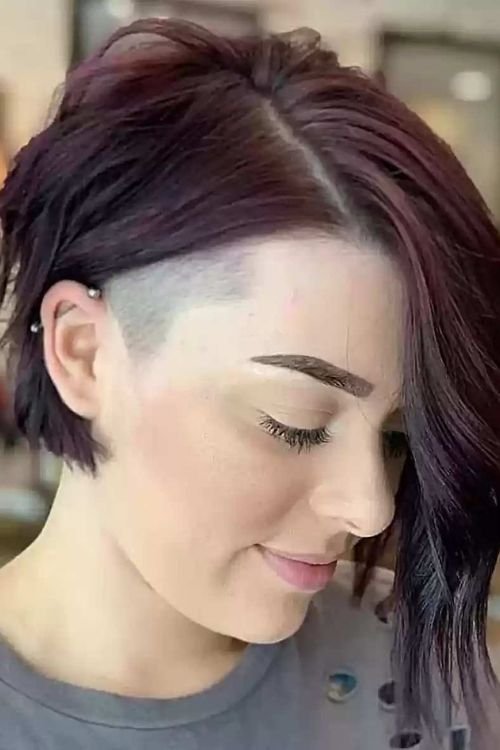 symmetrical Undercut Bob with a deep side part