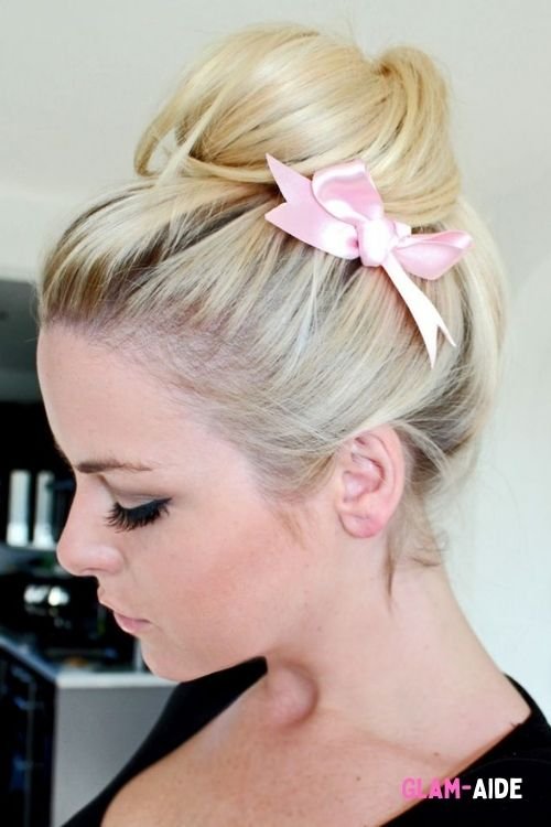 Ballerina bun with ribbon short hair