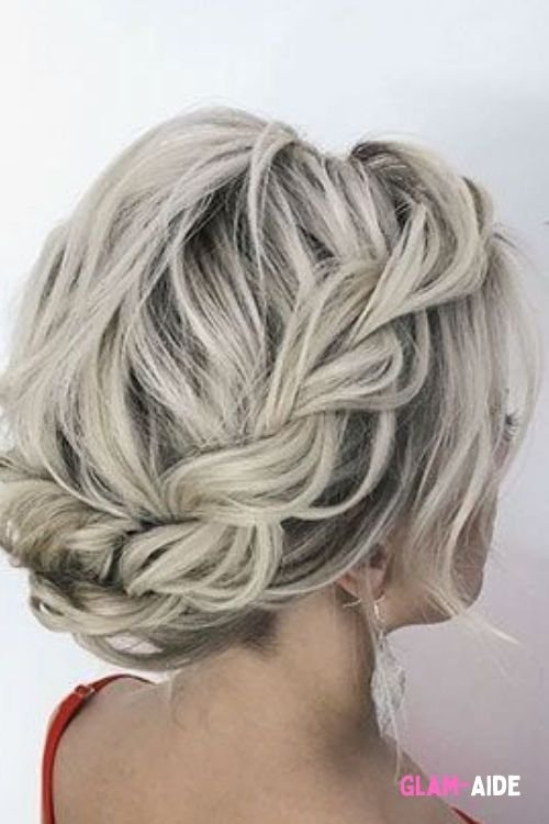 Braided low updo textured short hair