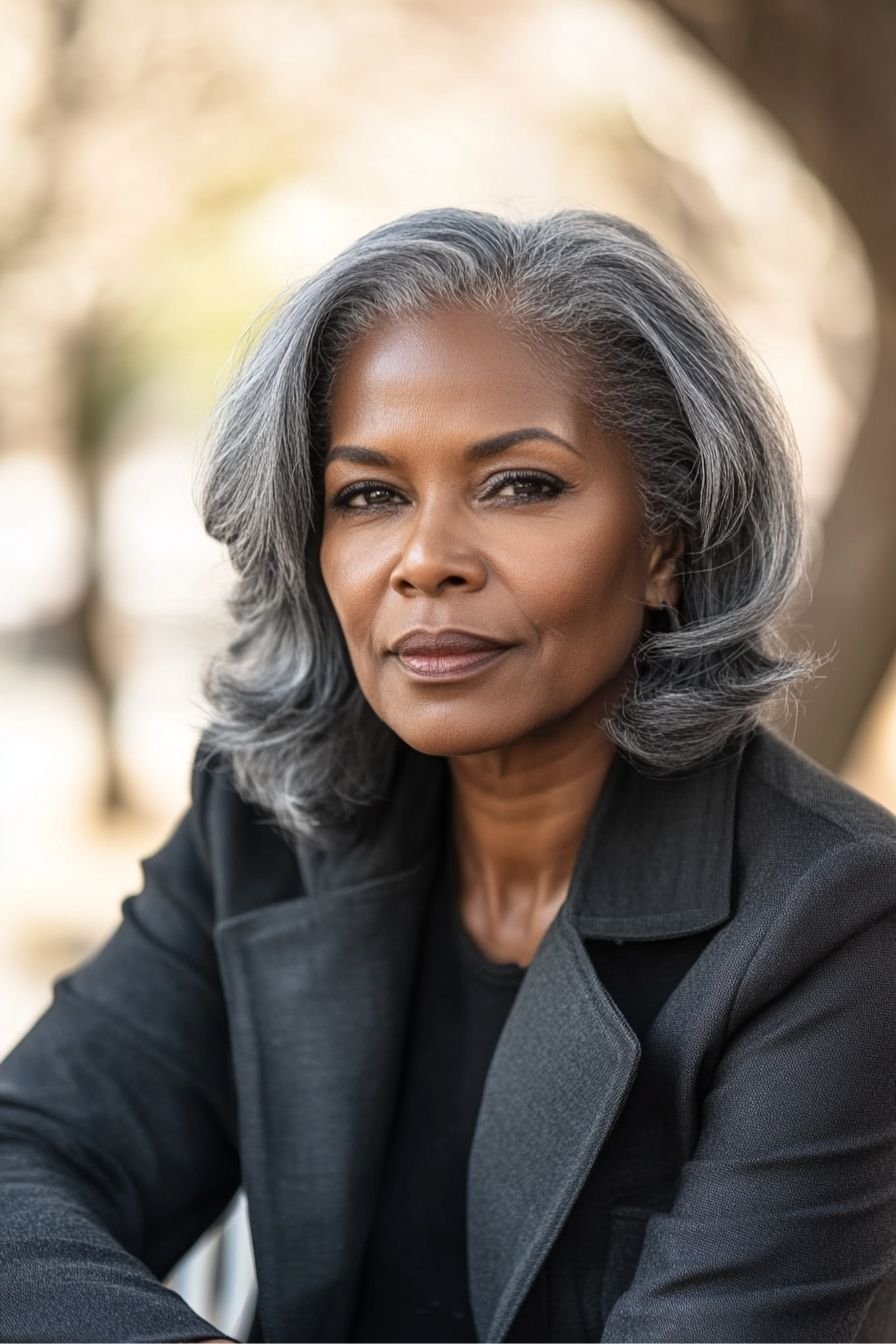 Classic Straight Grey Bob with Defined Part