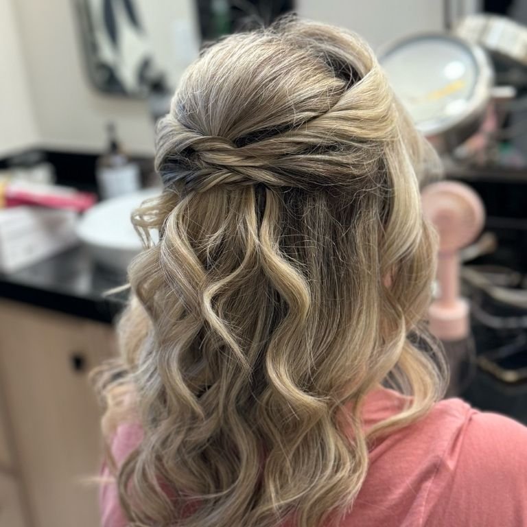 Half-Up Wavy Style with Twisted Detail