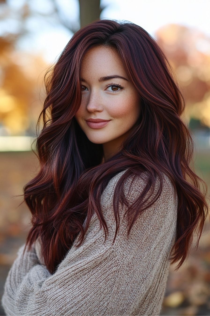 Mahogany Brown with Burgundy Highlights