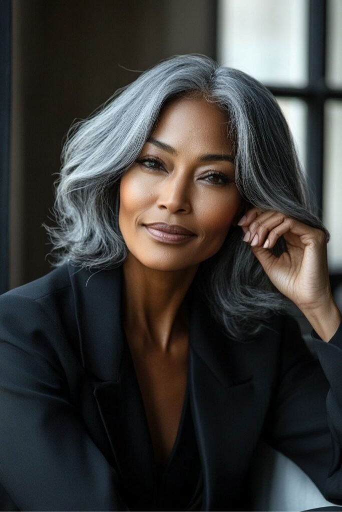 Neck-Length Grey Bob with Flicked Ends