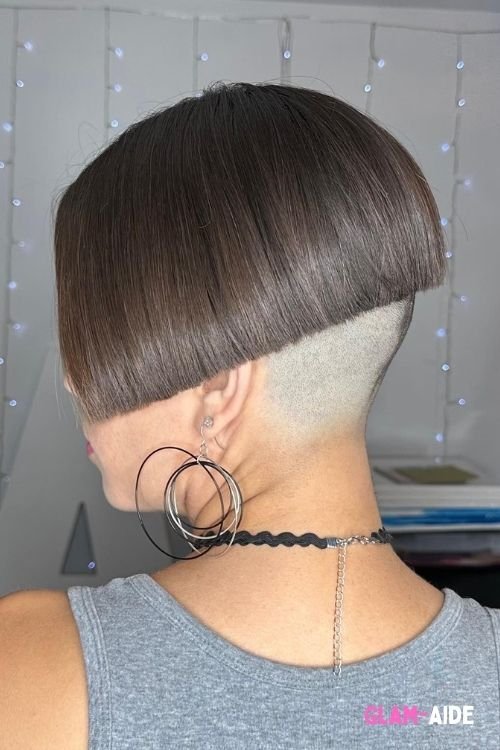 Razor cut undercut bob with blunt edges and shaved nape