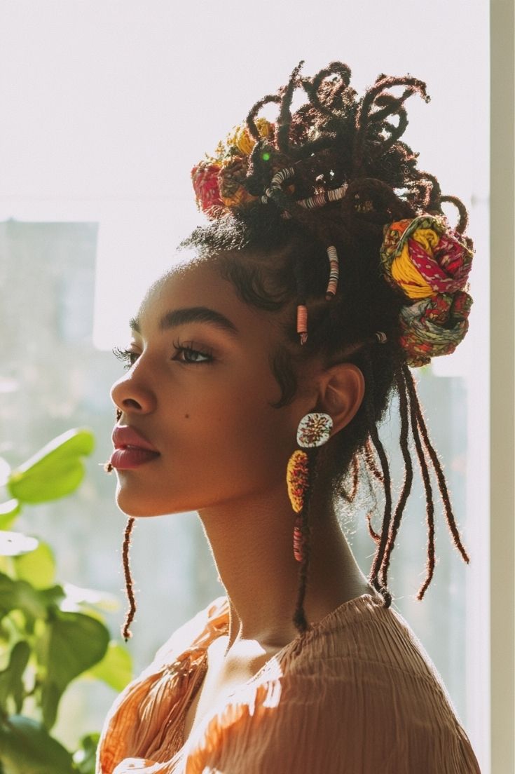 Natural Locs with Decorative Wraps