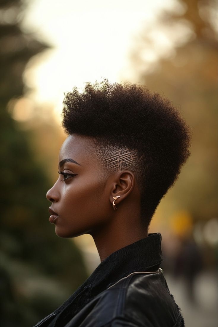 Short Afro with Subtle Shaved Design