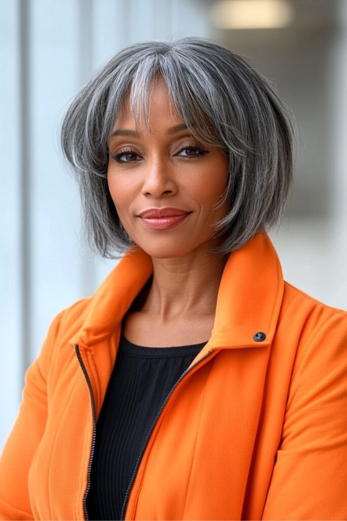 Short Grey Bob with Blunt Bangs