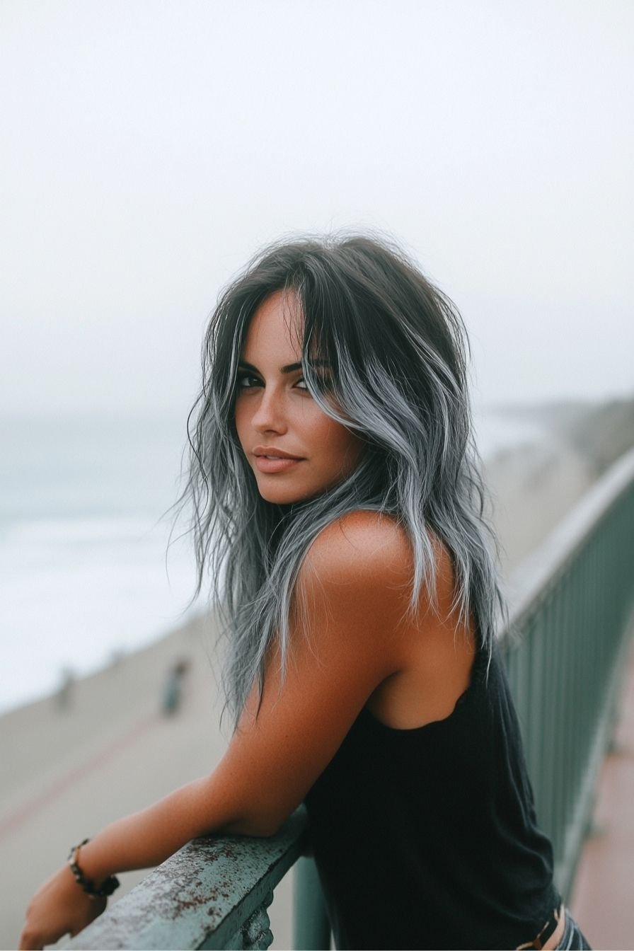 Silver Balayage on Dark Hair