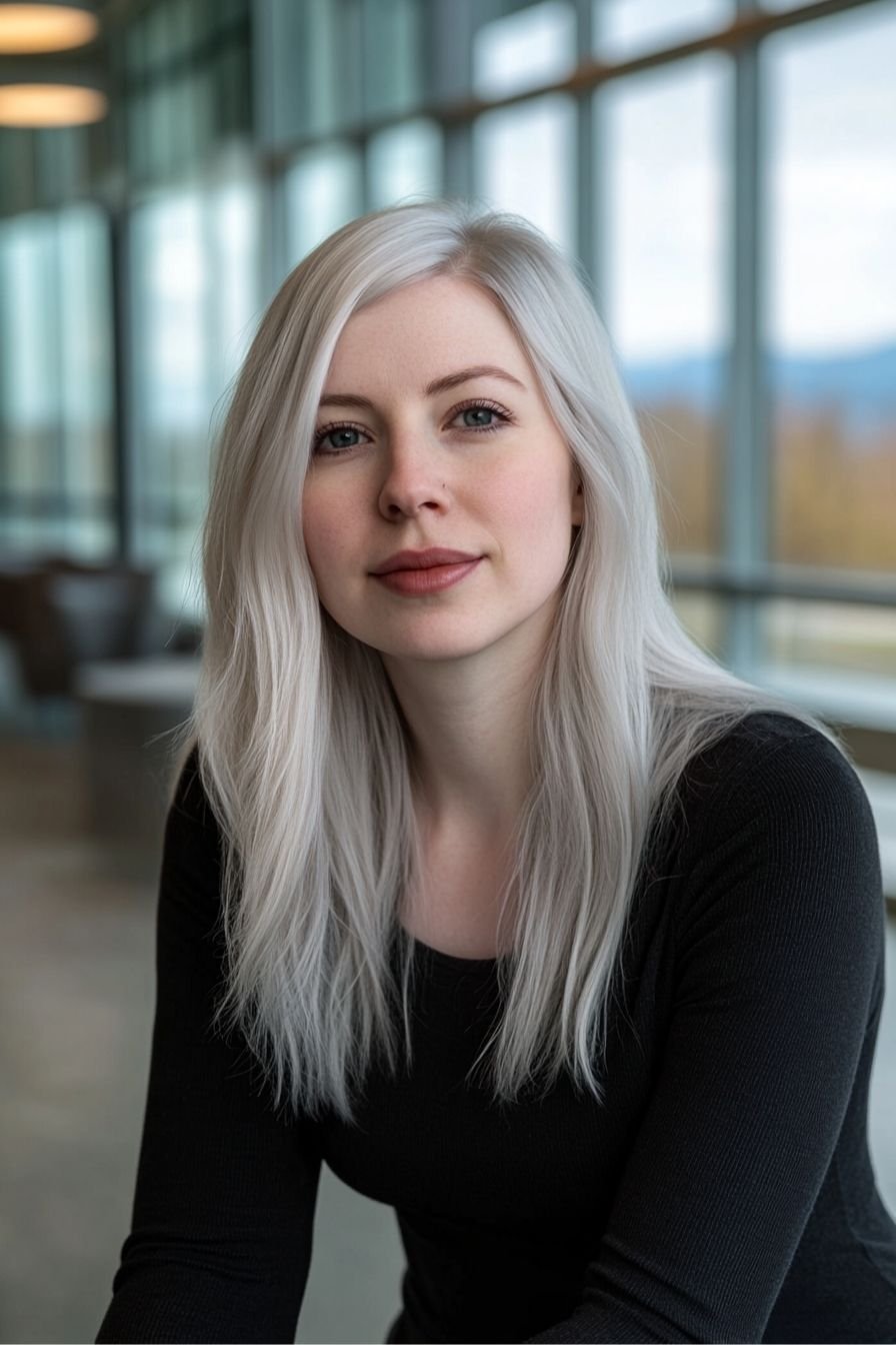 Sleek Silver Hair with Side Part