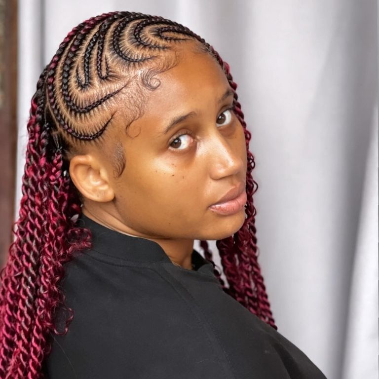 Swirling Cornrows with Red Braids