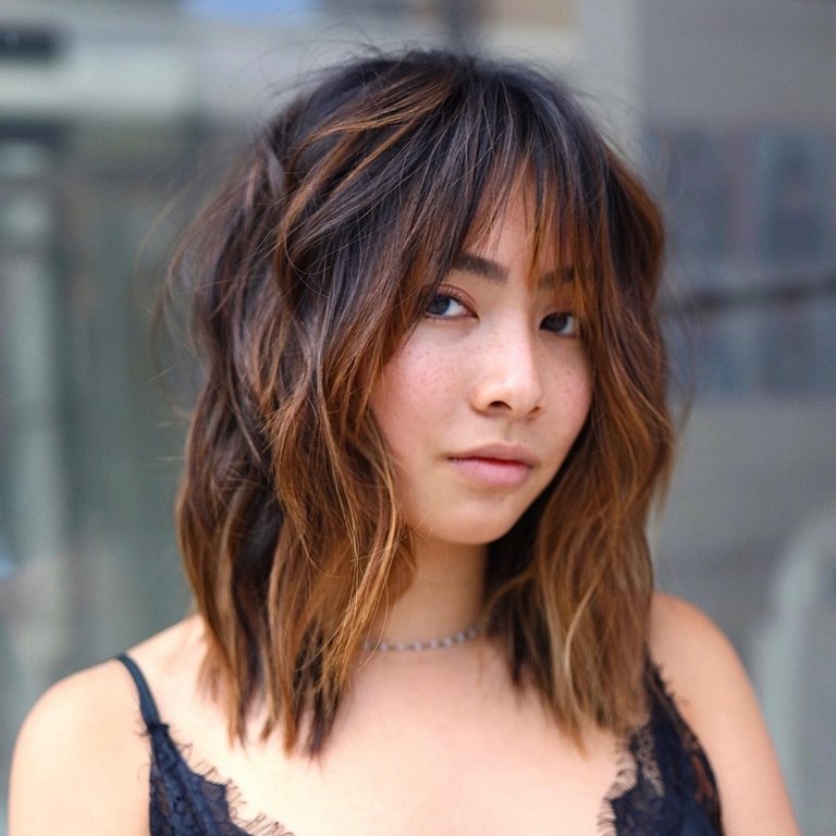 Textured Lob with Wispy Bangs