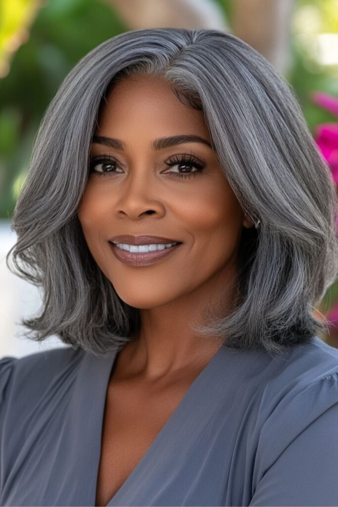 Tousled Grey Bob with Side Layers